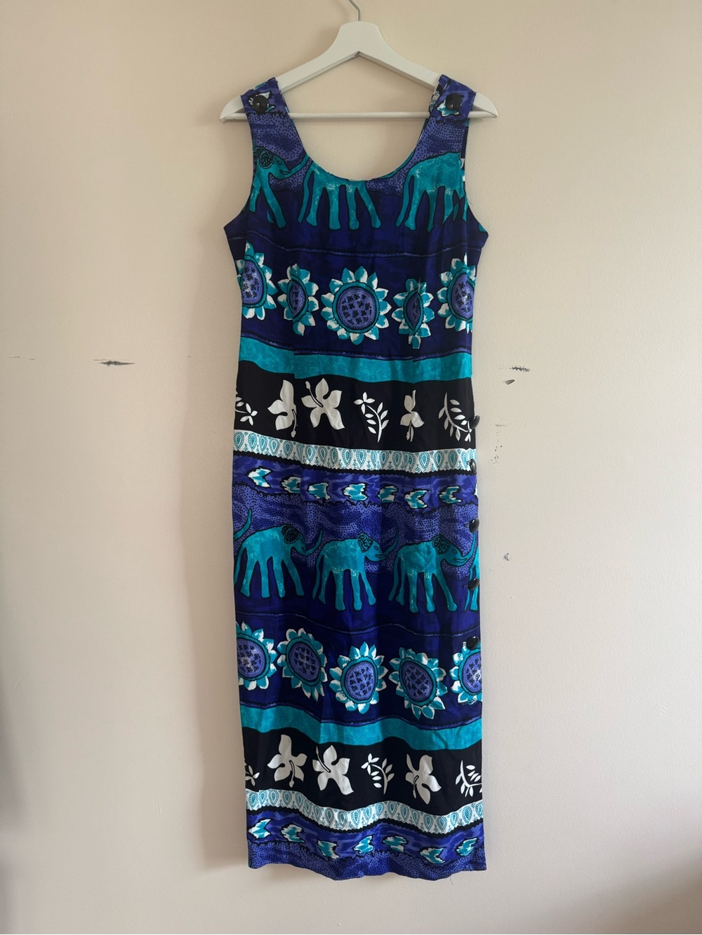 Willy’s New York & Company Blue & Teal Elephant Print Midi Dress